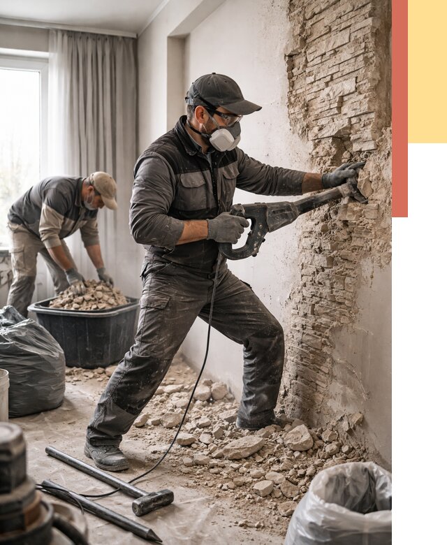 Демонтаж декоративного камня в Москве от 1553 руб/м² — быстро и недорого | ОТДЕЛОЧНИКМск