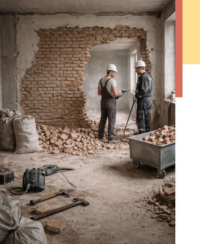 Демонтаж кирпичных стен в Москве от 4499 руб. — быстро, недорого, под ключ | ОТДЕЛОЧНИКМск