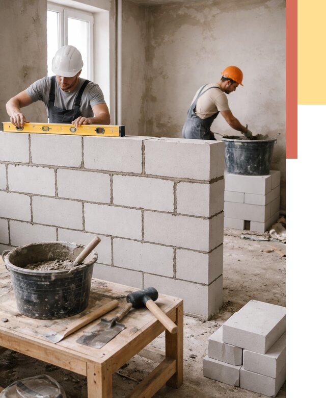 Кладка перегородок из газобетона в Москве от 3428 руб. под ключ | ОТДЕЛОЧНИКМск