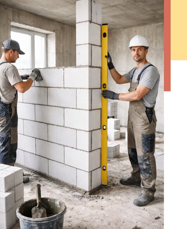 Кладка перегородок из пеноблока в Москве от 1928 руб. под ключ | ОТДЕЛОЧНИКМск