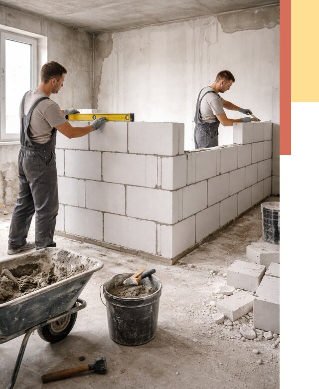 Кладка перегородок из ПГП в Москве от 2678 руб./м2 — монтаж и возведение под ключ | ОТДЕЛОЧНИКМск