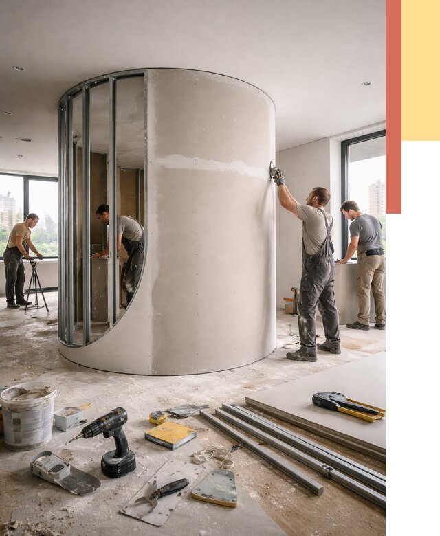 Радиусная перегородка из гипсокартона в Москве от 3106 руб. под ключ | ОТДЕЛОЧНИКМск