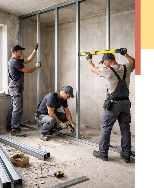 Монтаж каркаса перегородки из профиля в Москве от 803 руб. | ОТДЕЛОЧНИКМск