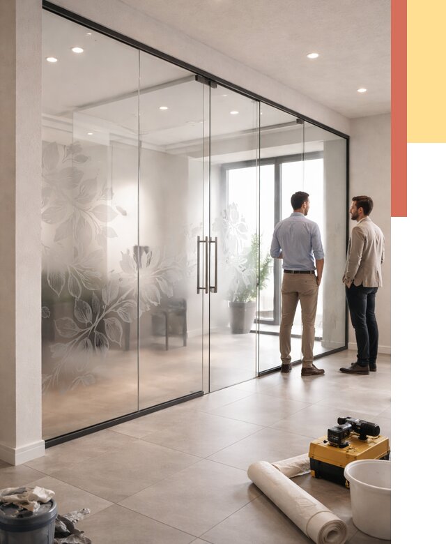 Стеклянные перегородки с рисунком в Москве от 13389 руб. монтаж и нанесение | ОТДЕЛОЧНИКМск