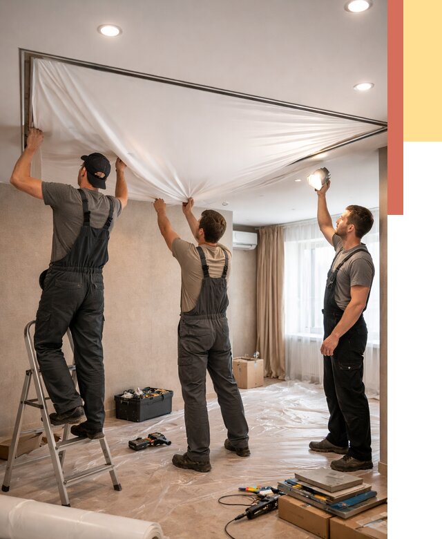 Монтаж ПВХ натяжного потолка в Москве от 3749 руб. под ключ | ОТДЕЛОЧНИКМск