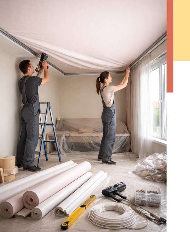 Монтаж цветного натяжного потолка в Москве от 4499 руб/м² — быстро и недорого | ОТДЕЛОЧНИКМск