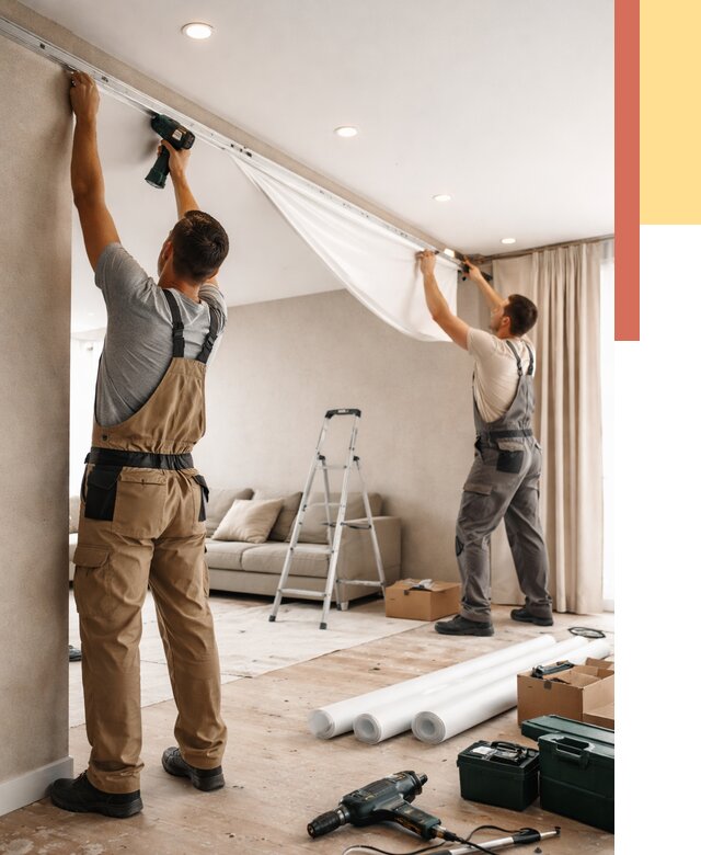 Монтаж натяжного потолка в гостиной в Москве от 589 руб. | ОТДЕЛОЧНИКМск