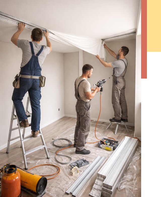 Монтаж натяжного потолка в студии в Москве от 5891 руб. — быстро и недорого | ОТДЕЛОЧНИКМск