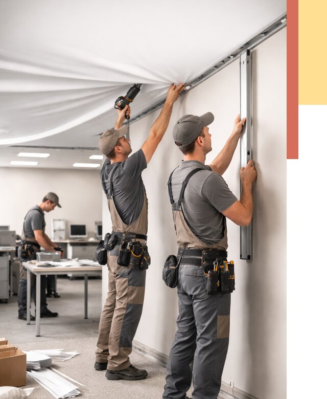 Монтаж натяжного потолка в офисе в Москве от 482 руб/м² — быстро и недорого | ОТДЕЛОЧНИКМск