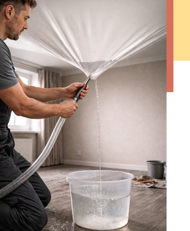 Слив воды с натяжного потолка в Москве от 2678 руб. быстро и недорого | ОТДЕЛОЧНИКМск