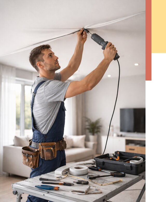 Ремонт натяжных потолков в Москве от 10175 руб. под ключ — ОТДЕЛОЧНИКМск