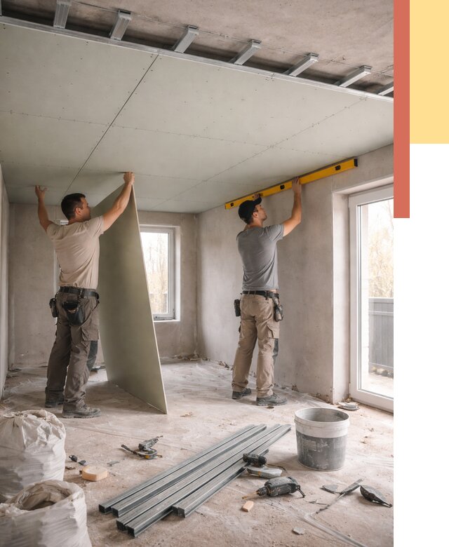 Одноуровневый потолок из гипсокартона в Москве от 803 руб. — монтаж под ключ | ОТДЕЛОЧНИКМск