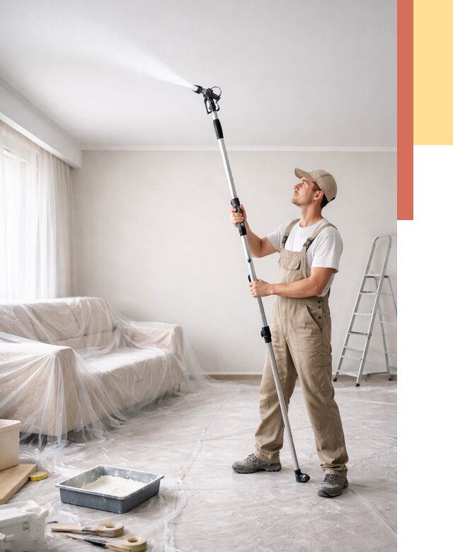 Покраска потолка краскопультом в Москве от 4820 руб. быстро и недорого | ОТДЕЛОЧНИКМск